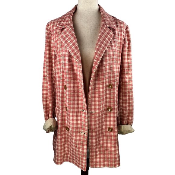 NWT FREE PEOPLE Pink/Rose Olivia Gingham Lightweight Blazer Trench Jacke… - Picture 5 of 16
